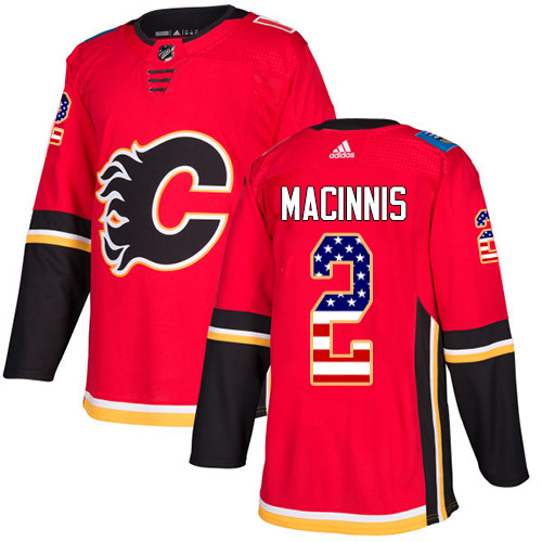 Adidas Flames #2 Al MacInnis Red Home Authentic USA Flag Stitched NHL Jersey - Click Image to Close